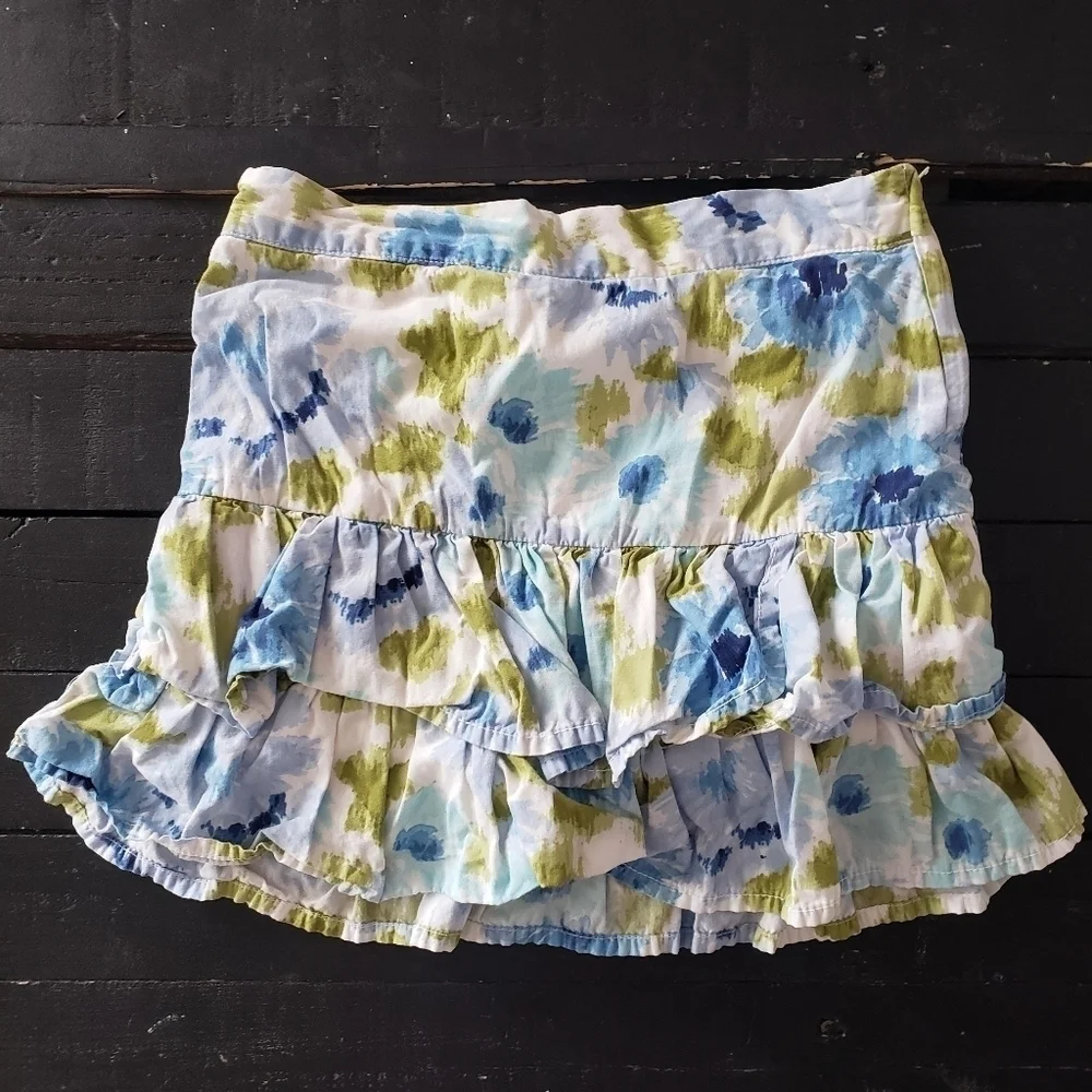Gymboree Little Girls 6 Blue Green Watercolor Floral Ruffle Skirt